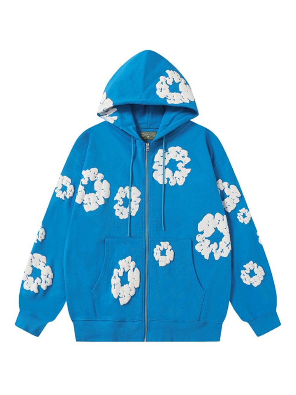 Blue Denim Tears Cotton Flower Pattern Zip-Up Hoodie Unisex
